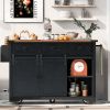 53.7" Farmhouse Kitchen Island with Power Outlet, 2 Sliding Barn Door Kitchen Storage Island with Drop Leaf, Spice Rack Rolling Kitchen Cart on Wheels
