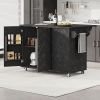 51.2"W 3D Wave Stripes Ash Veneer Kitchen Island with Drop Leaf, Farmhouse Kitchen Island on Wheels with Internal Storage Rack, Rolling Kitchen Cart
