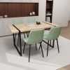 59" MDF light wood dining table and modern dining chair 4-piece set, medieval wooden kitchen dining table set, rectangular metal base