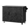 51.2"W 3D Wave Stripes Ash Veneer Kitchen Island with Drop Leaf, Farmhouse Kitchen Island on Wheels with Internal Storage Rack, Rolling Kitchen Cart