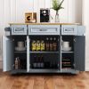 54 inch Large Kitchen Island with Rubber Wood Drop Leaf, Embossed Texture Rolling Kitchen Cart on 4 Wheels with 4 Doors and 3 Drawers