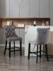 Contemporary Velvet Upholstered Barstools with Button Tufted Decoration and Wooden Legs, and Chrome Nailhead Trim, Leisure Style Bar Chairs,Bar stools