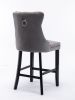 Contemporary Velvet Upholstered Barstools with Button Tufted Decoration and Wooden Legs, and Chrome Nailhead Trim, Leisure Style Bar Chairs,Bar stools
