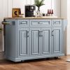 54 inch Large Kitchen Island with Rubber Wood Drop Leaf, Embossed Texture Rolling Kitchen Cart on 4 Wheels with 4 Doors and 3 Drawers